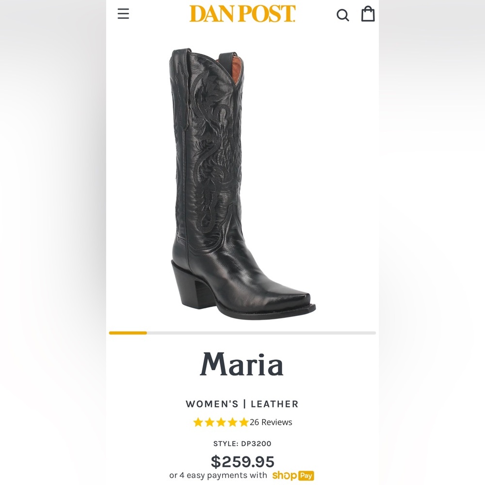 Women’s Black Leather “Maria” Dan Post Cowboy Boots.